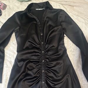 Zara Black Satin Ruched Dress